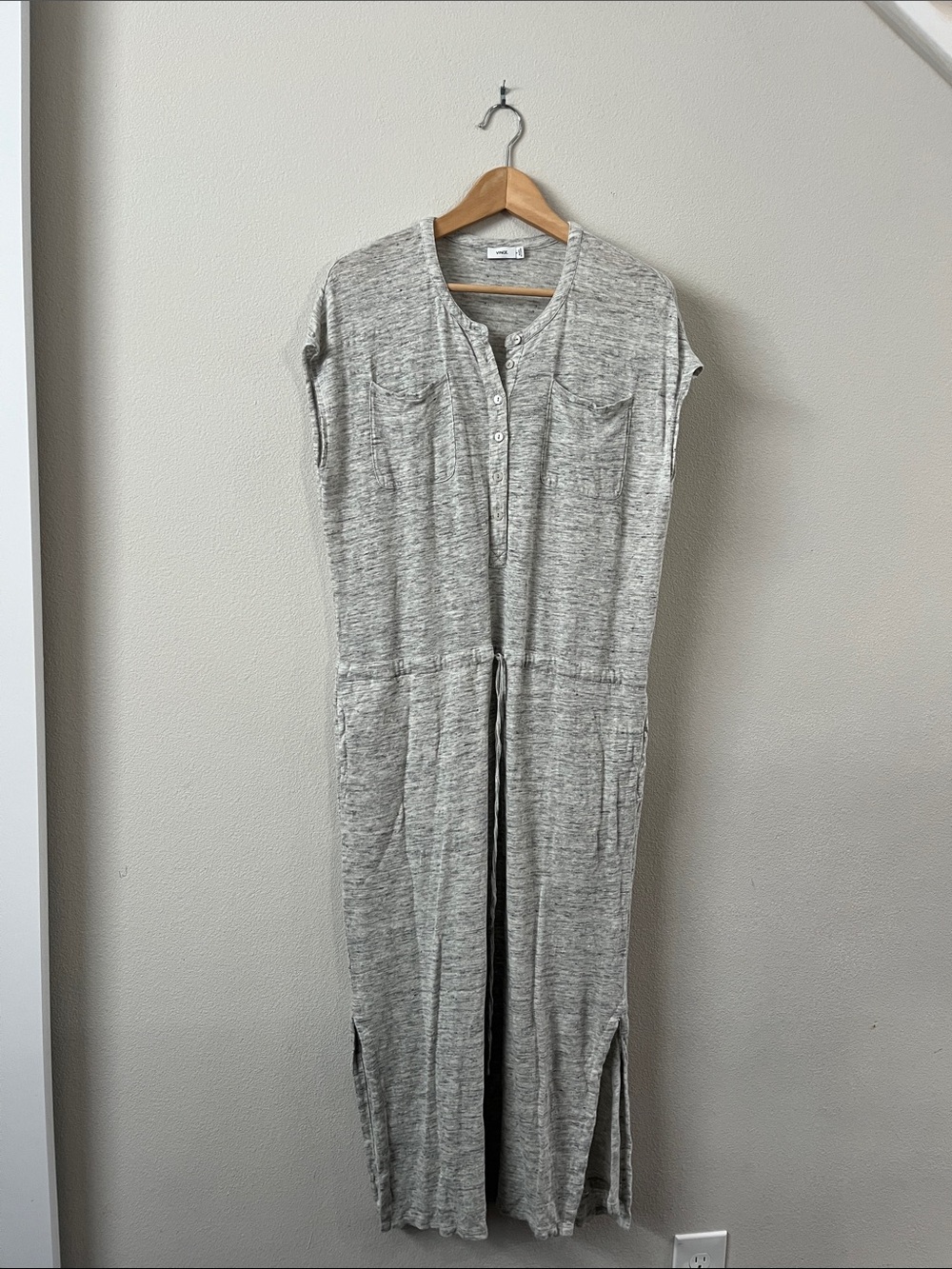 Vince Linen Light Gray Casual Button-Front Maxi Dress Size S